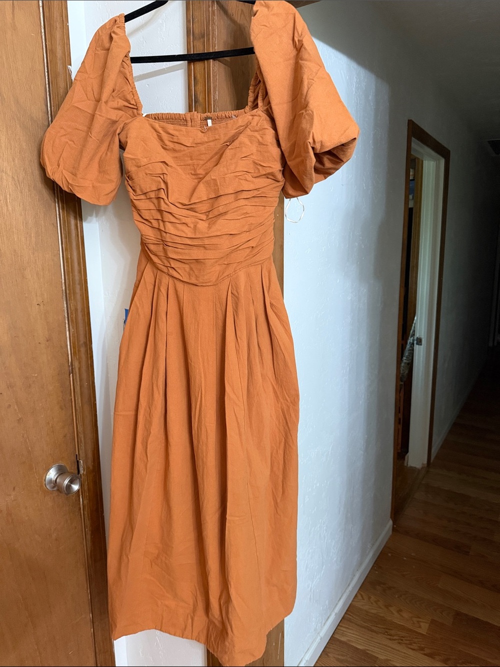 Free People Rust Orange Puff Sleeve Midi Dress
